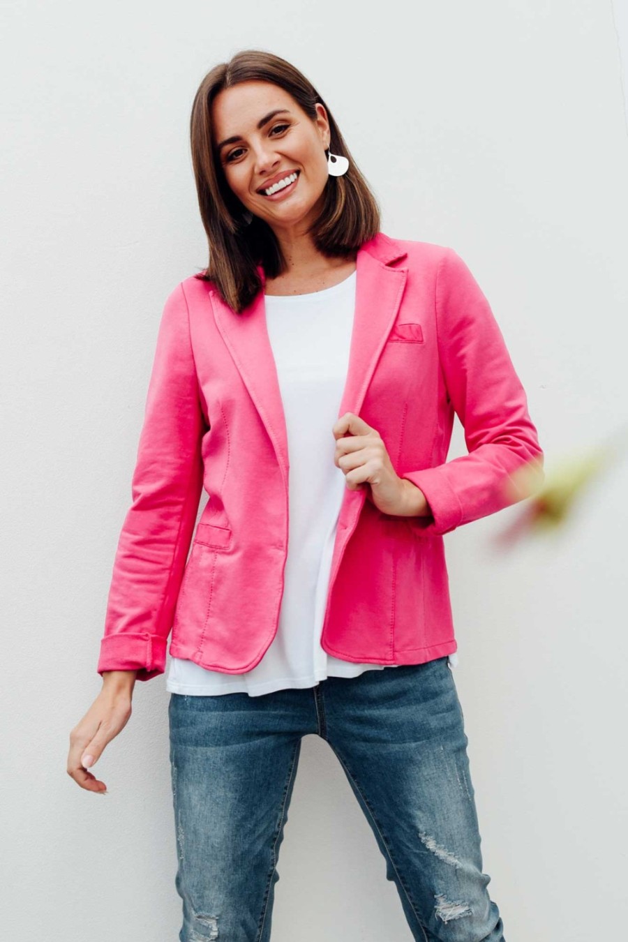 Clothing Italian Star Jackets | Maha Hot Pink Cotton Relaxed Blazer