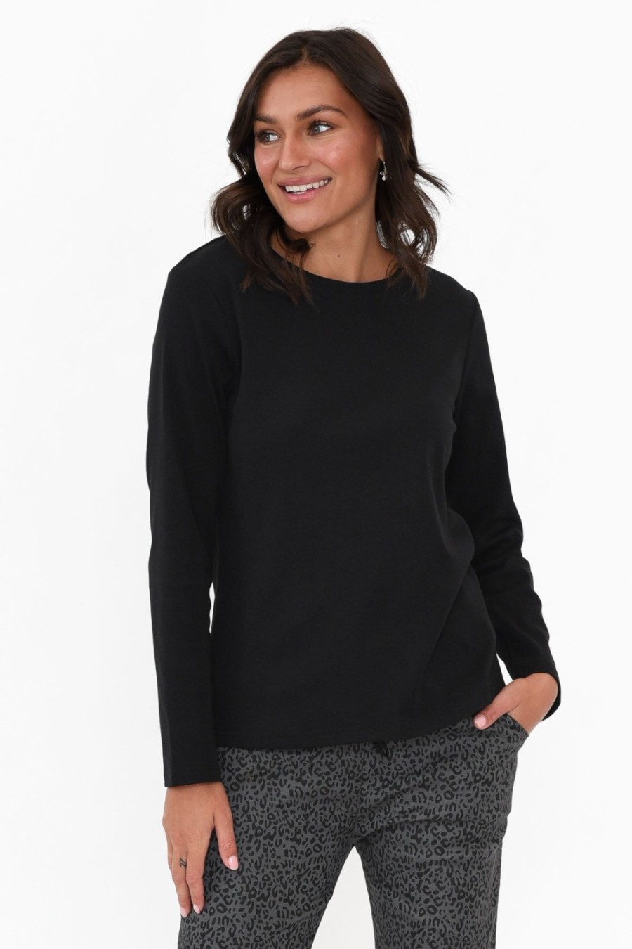 Clothing Gordon Smith Cotton Tops | Porter Black Cotton Long Sleeve Top