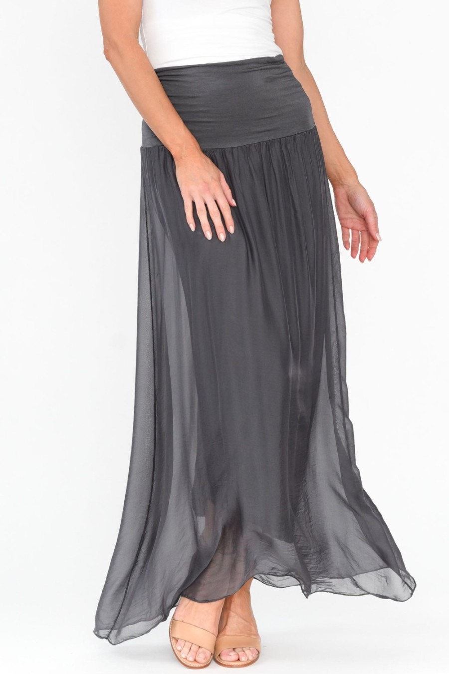 Clothing Fabuler Skirts | Viana Charcoal Silk Layer Skirt