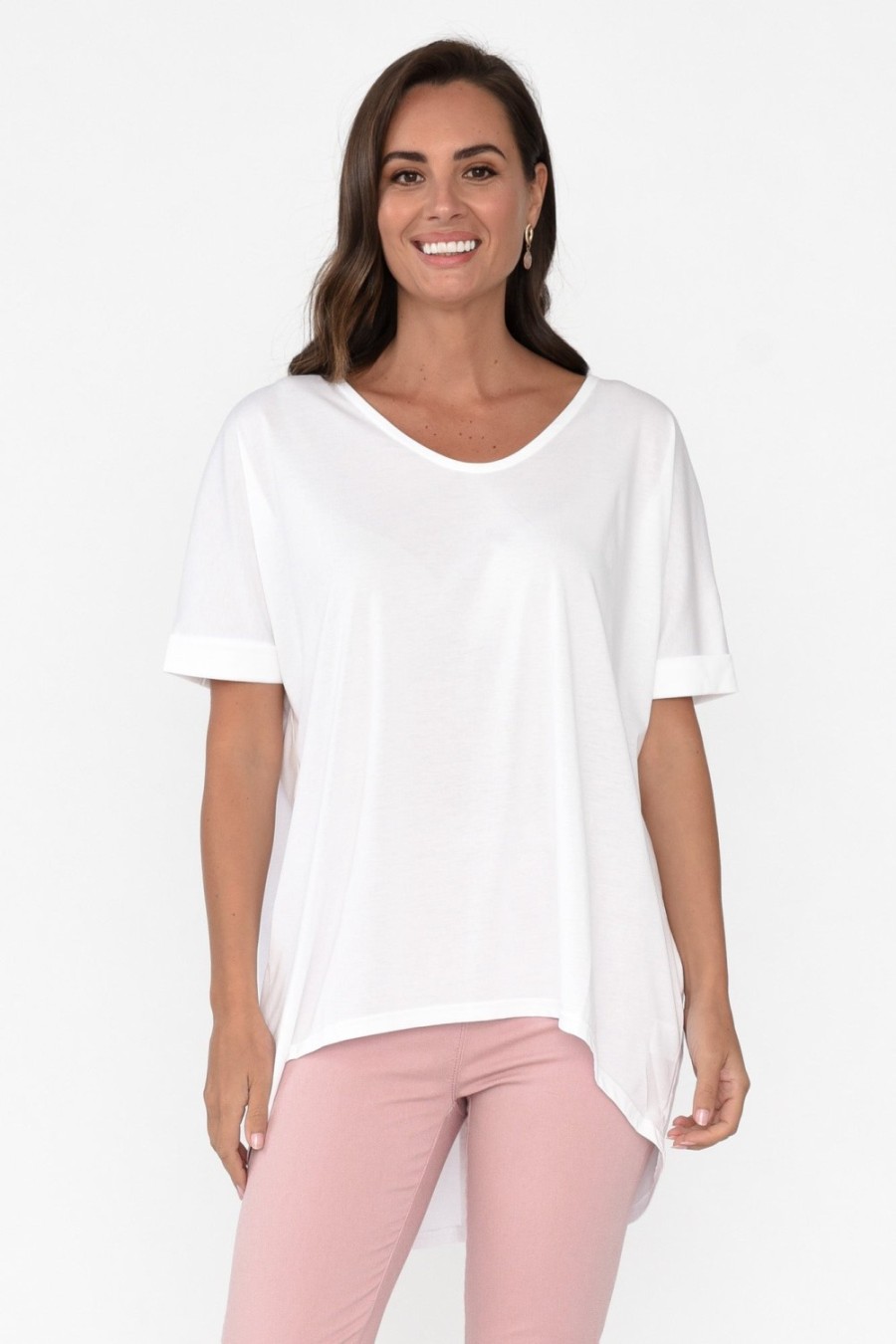 Clothing Tirelli Cotton Tops | Emiko White Drape Cotton Top