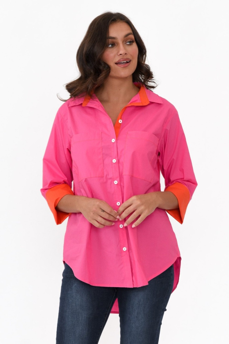 Clothing Soul Sparrow Cotton Tops | Kingsley Hot Pink Cotton Shirt