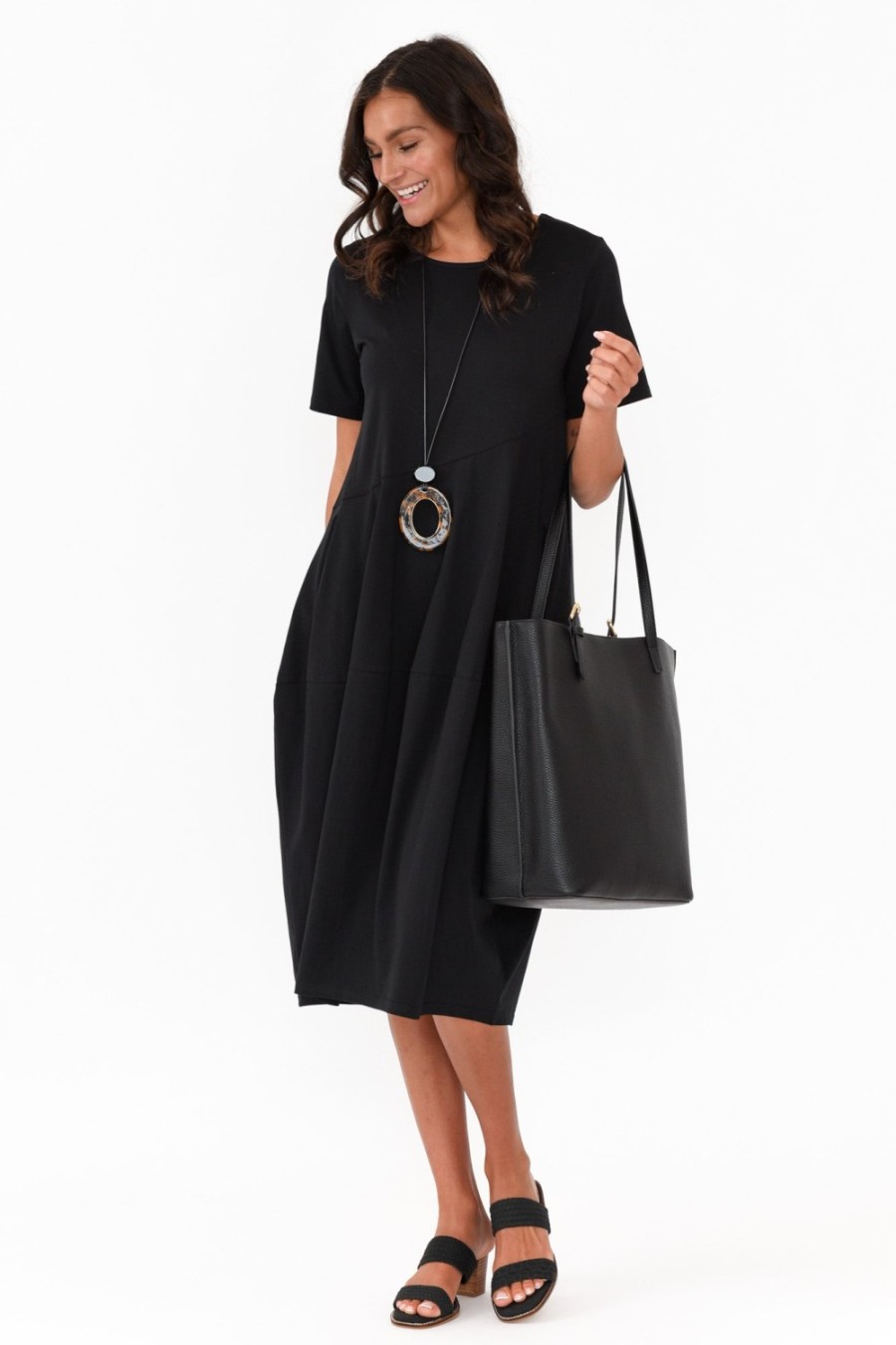 Clothing Tirelli Cotton Dresses | Morgan Black Diagonal Seam Dress