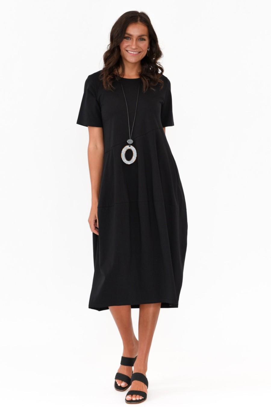 Clothing Tirelli Cotton Dresses | Morgan Black Diagonal Seam Dress