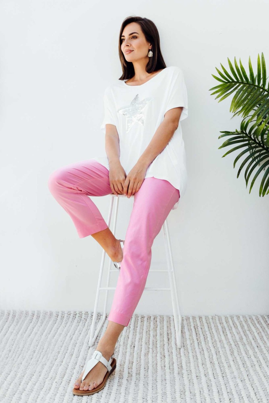 Clothing Threadz Pants | Candice Pink Straight Leg Stretch Pant