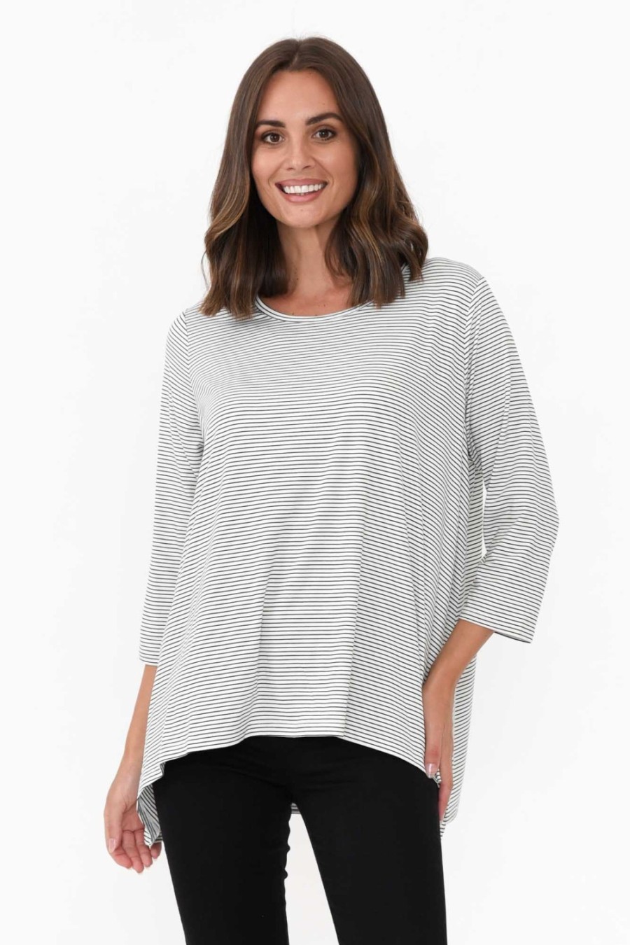 Clothing Tirelli Sleeved Tops | Kylen Black Stripe Swing Top