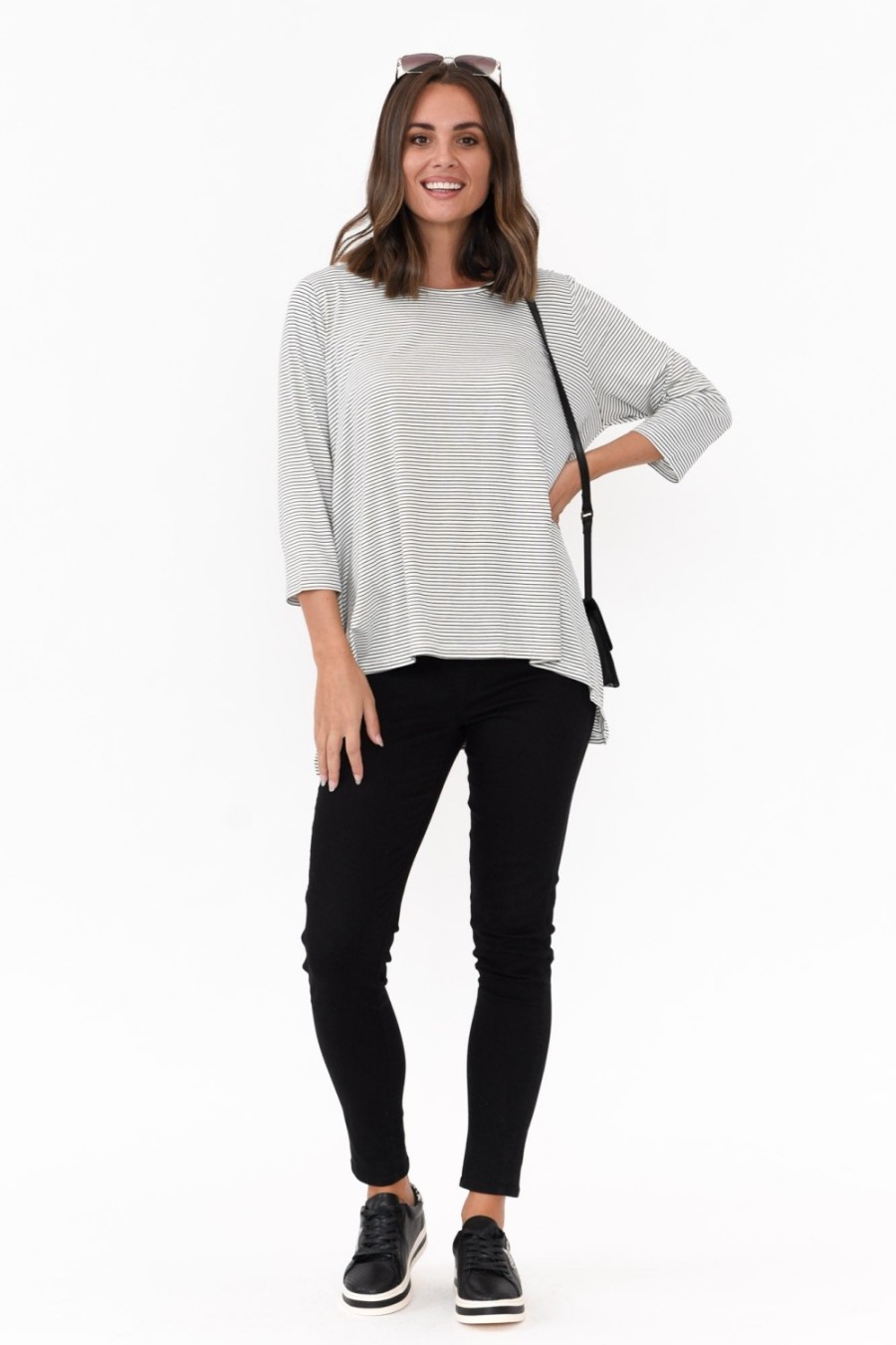 Clothing Tirelli Sleeved Tops | Kylen Black Stripe Swing Top