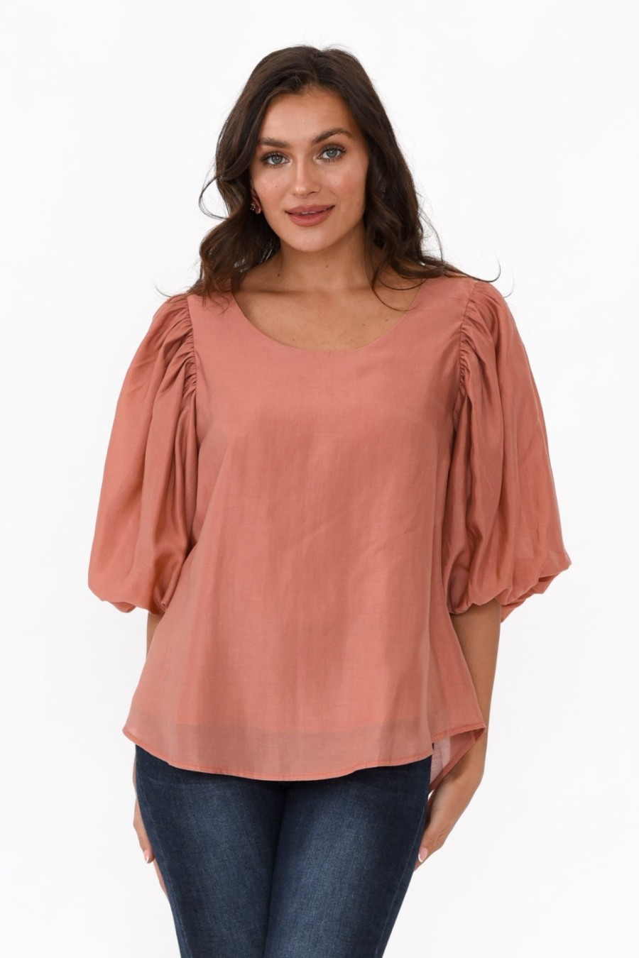 Clothing Cali and Co Cotton Tops | Gallagher Rust Cotton Puff Sleeve Top