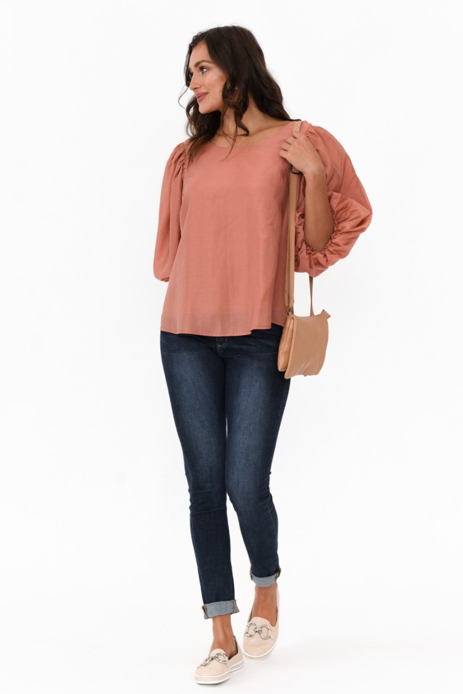 Clothing Cali and Co Cotton Tops | Gallagher Rust Cotton Puff Sleeve Top