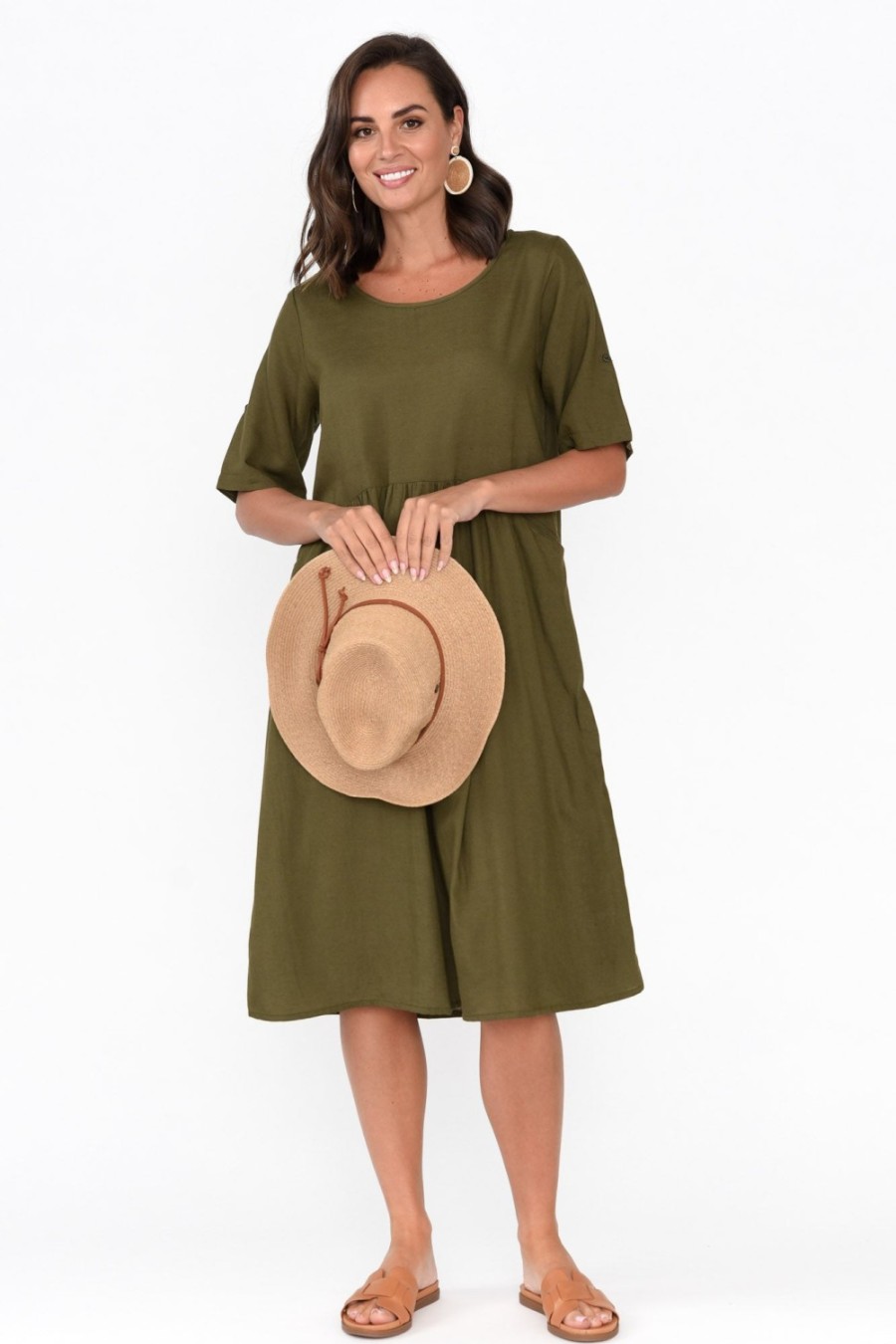 Clothing One Summer Cotton Dresses | Sloane Olive Cotton Blend Dress