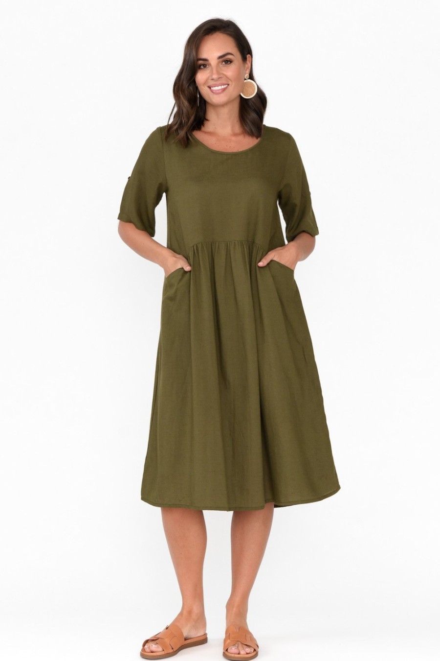 Clothing One Summer Cotton Dresses | Sloane Olive Cotton Blend Dress