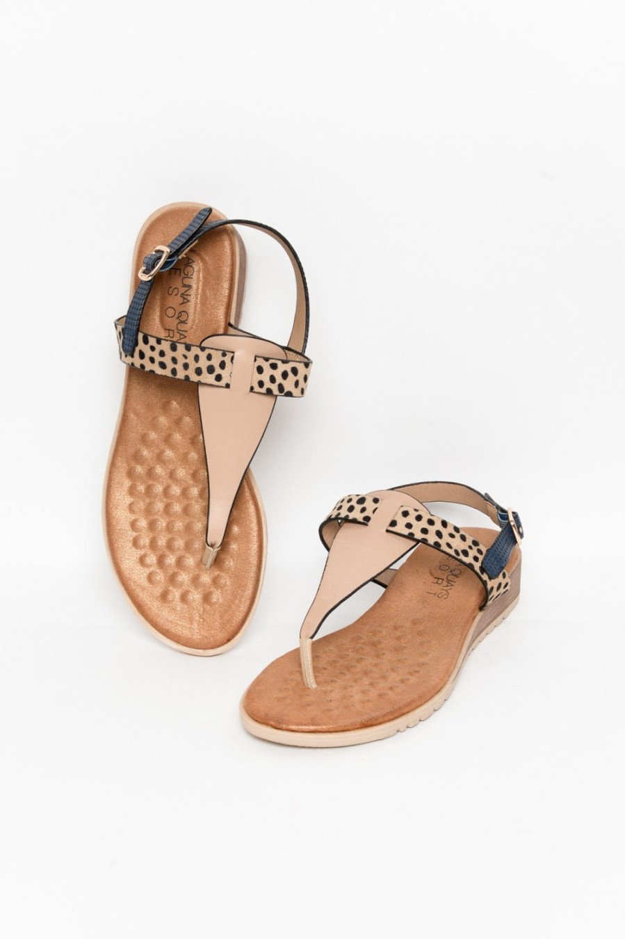 Shoes Laguna Quays Flat Sandals | Mawa Navy Cheetah Sandal