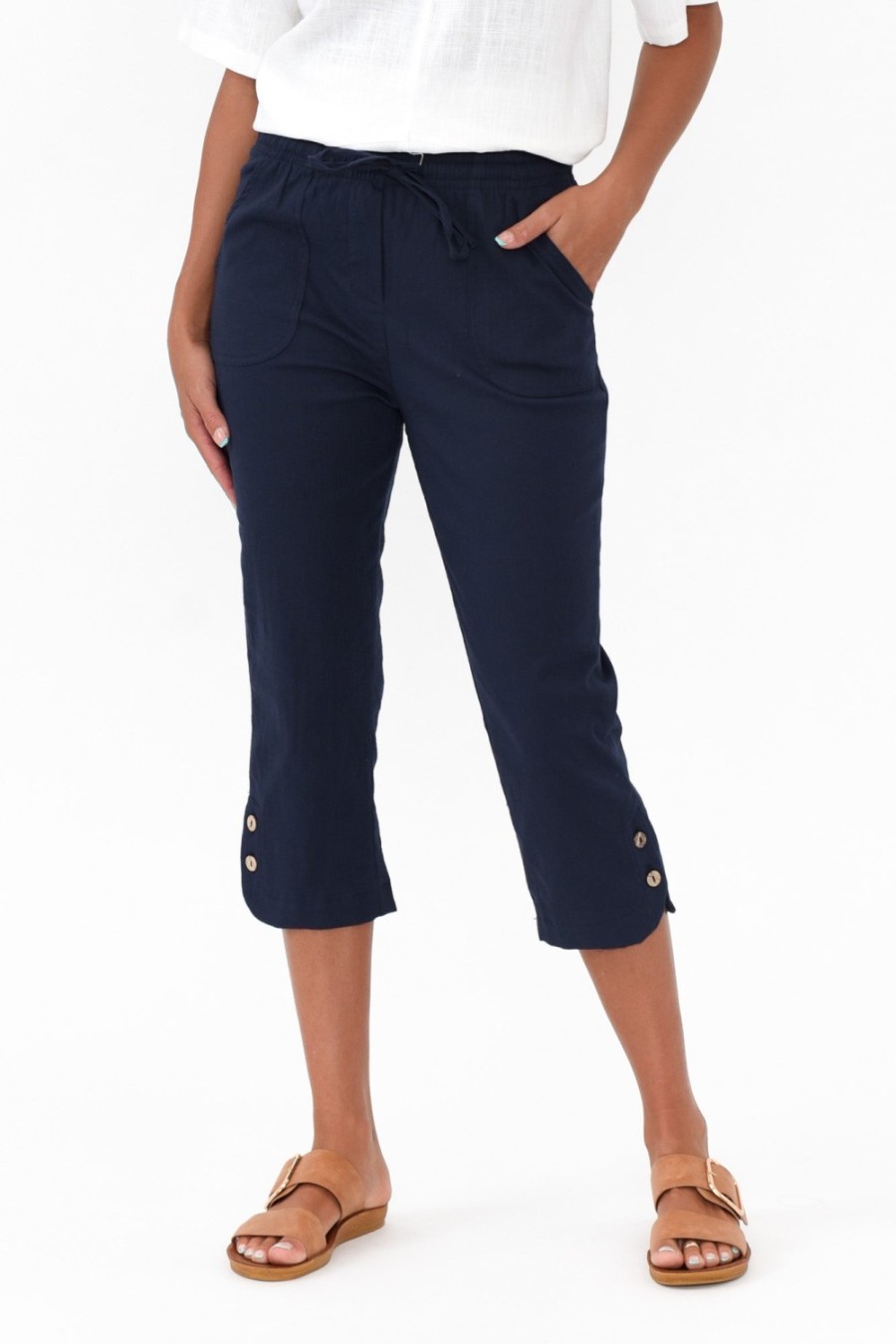 Clothing Willow Tree Pants | Wright Navy Linen Blend Stretch Pant