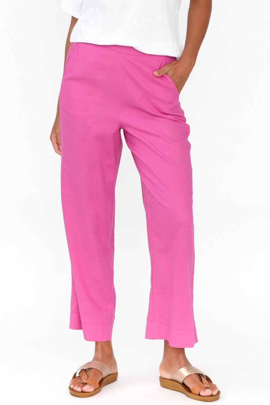 Clothing Betty Basics Pants | Parker Hot Pink Linen Blend Pant