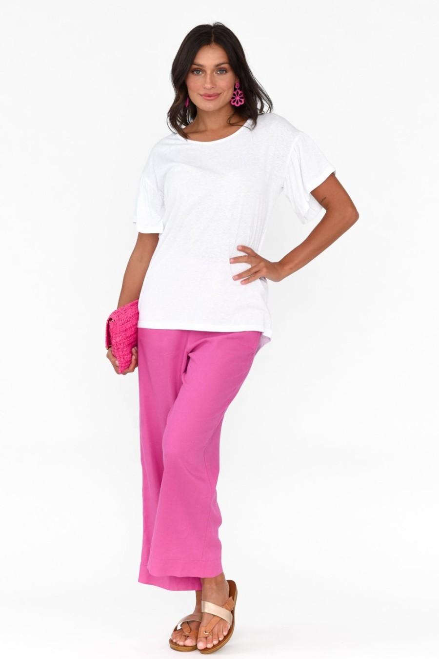 Clothing Betty Basics Pants | Parker Hot Pink Linen Blend Pant