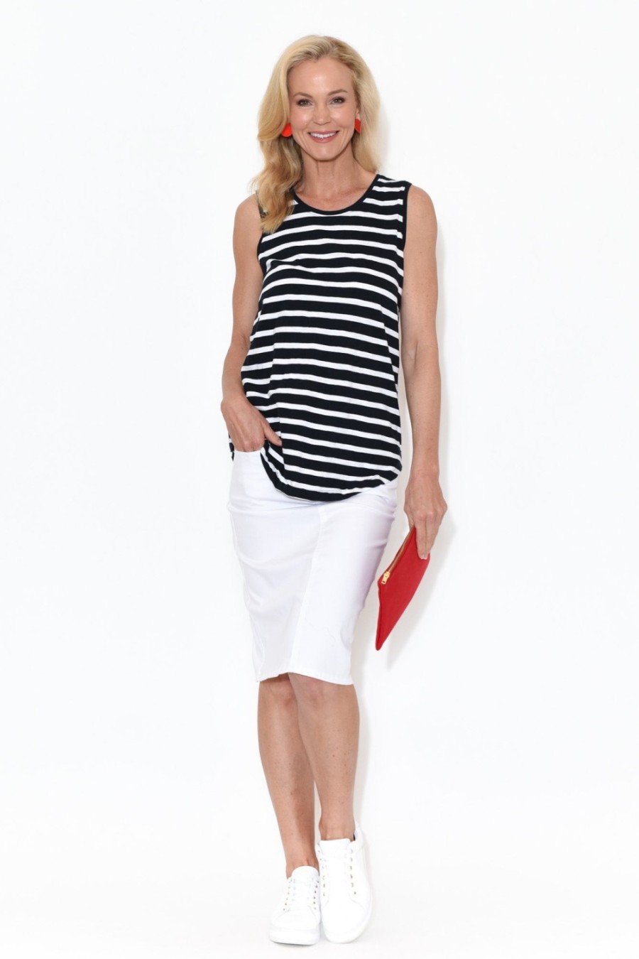 Clothing Elm Cotton Tops | Navy Stripe Cotton Scoop Tank