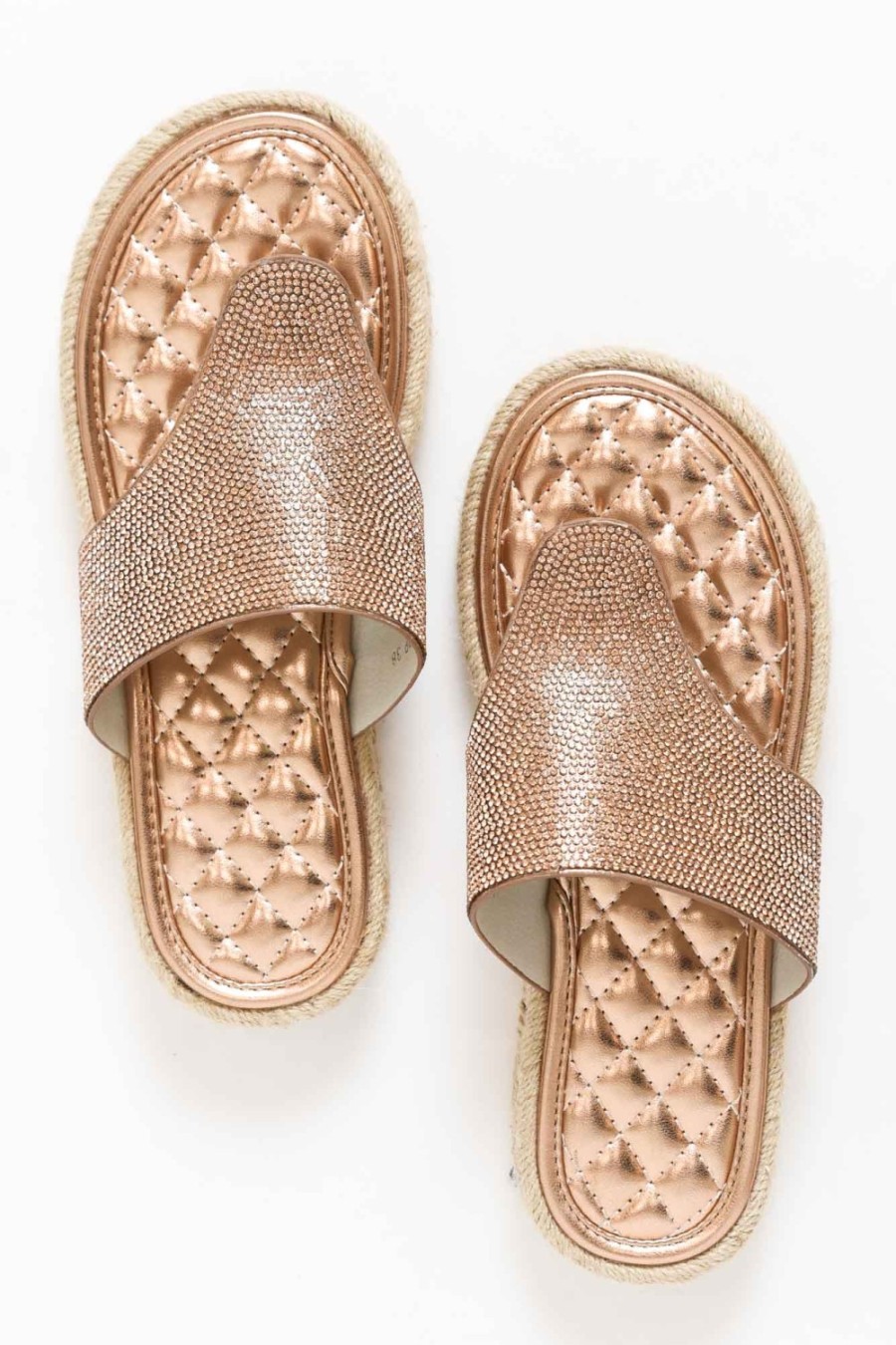 Shoes Lav-ish Slides | Kenzie Rose Gold Diamante Slide