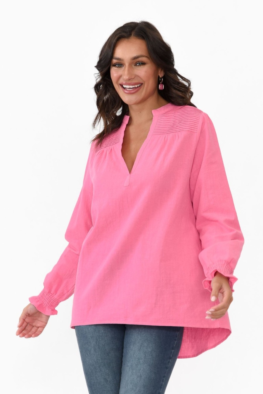 Clothing Cali and Co Cotton Tops | April Pink Cotton V Neck Top