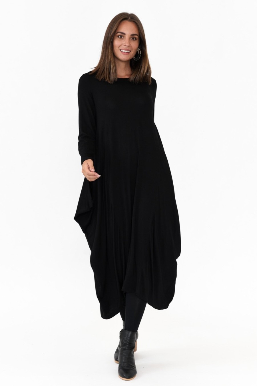 Clothing Cali and Co Midi Dresses | Kendal Black Long Sleeve Dress