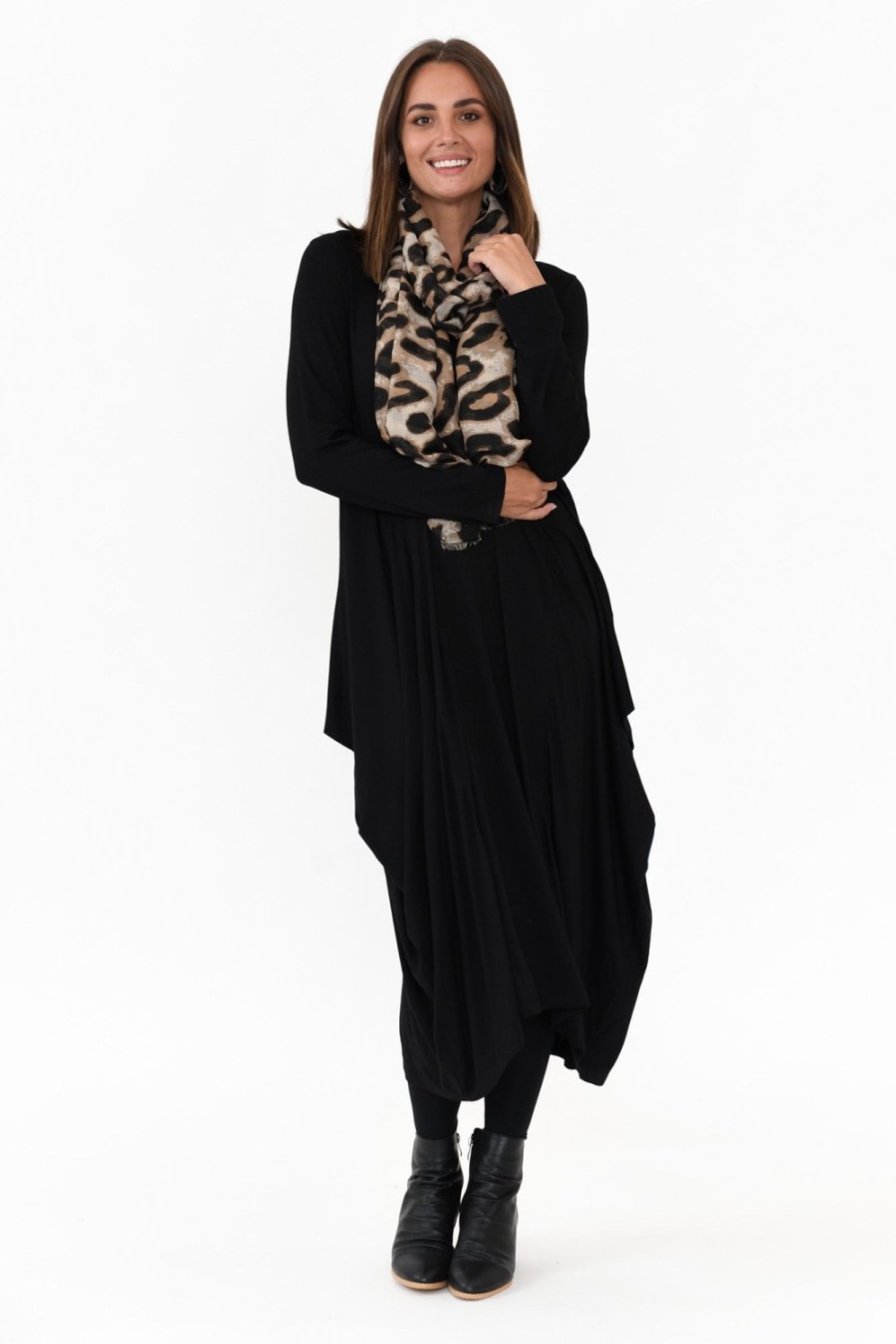 Clothing Cali and Co Midi Dresses | Kendal Black Long Sleeve Dress