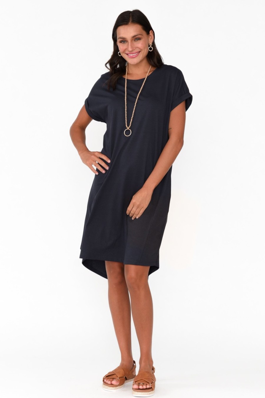 Clothing Betty Basics Cotton Dresses | Maxine Charcoal Cotton T-Shirt Dress