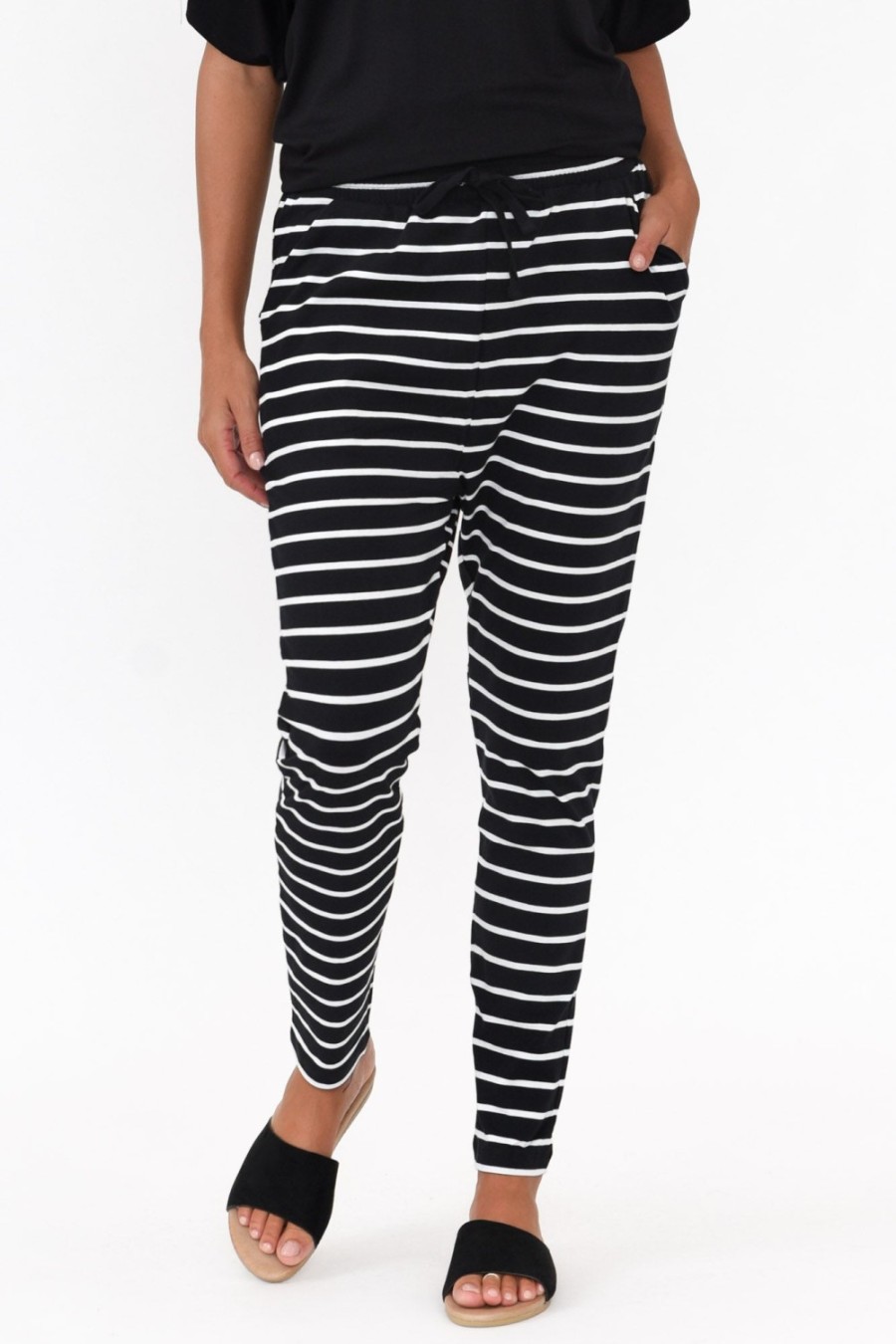 Clothing Betty Basics Pants | Jade Black And White Stripe Slouch Pant