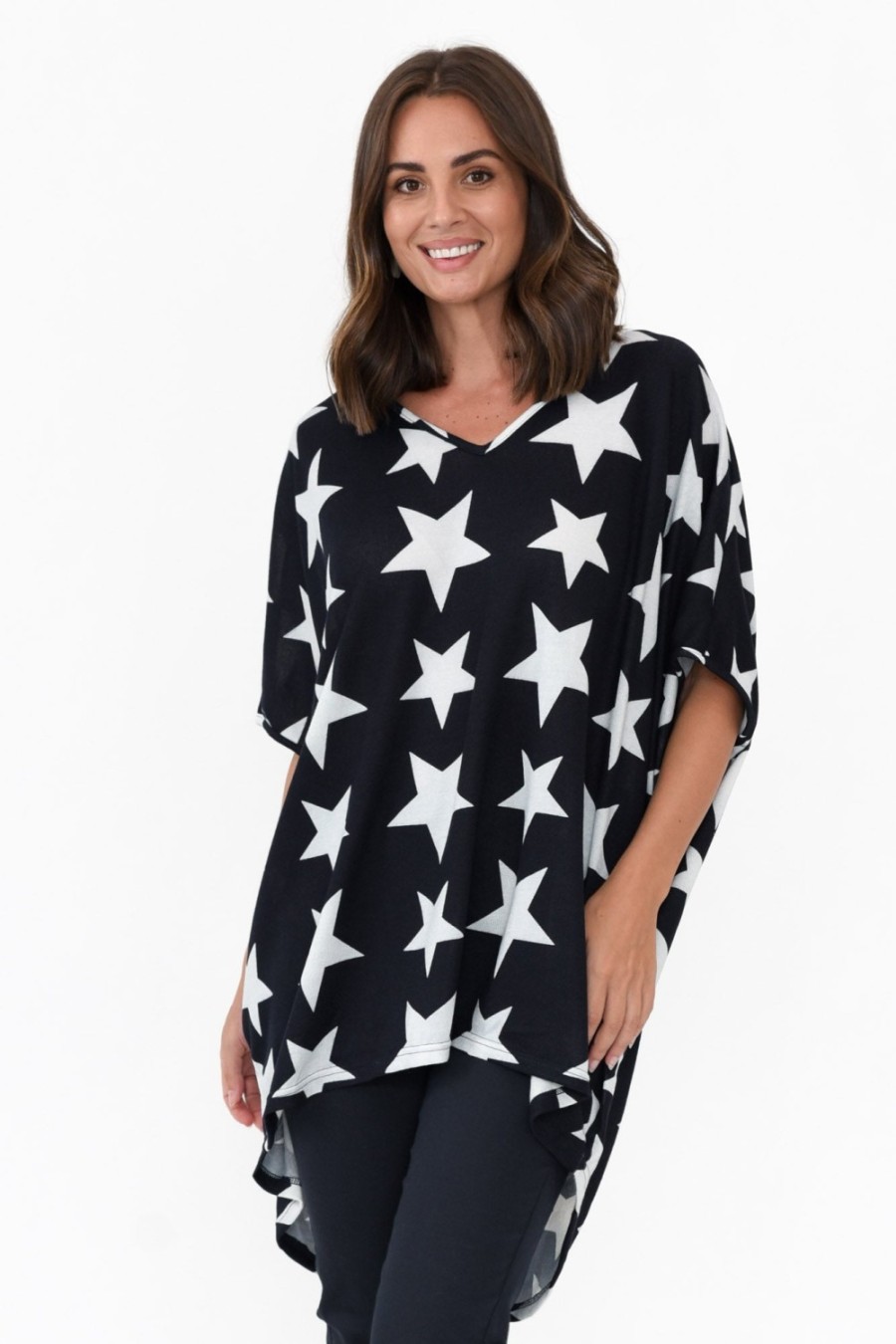 Clothing La Mode Tunic Tops | Aaron Navy Star Knit Drape Top