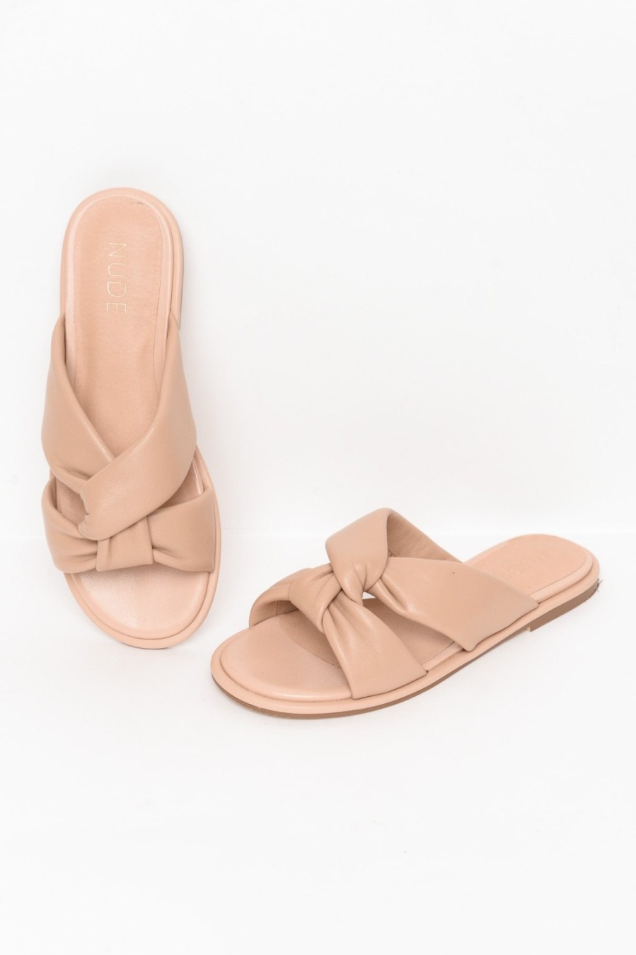 Shoes Nude Shoes Flat Sandals | Victoria Nude Leather Crossover Slide