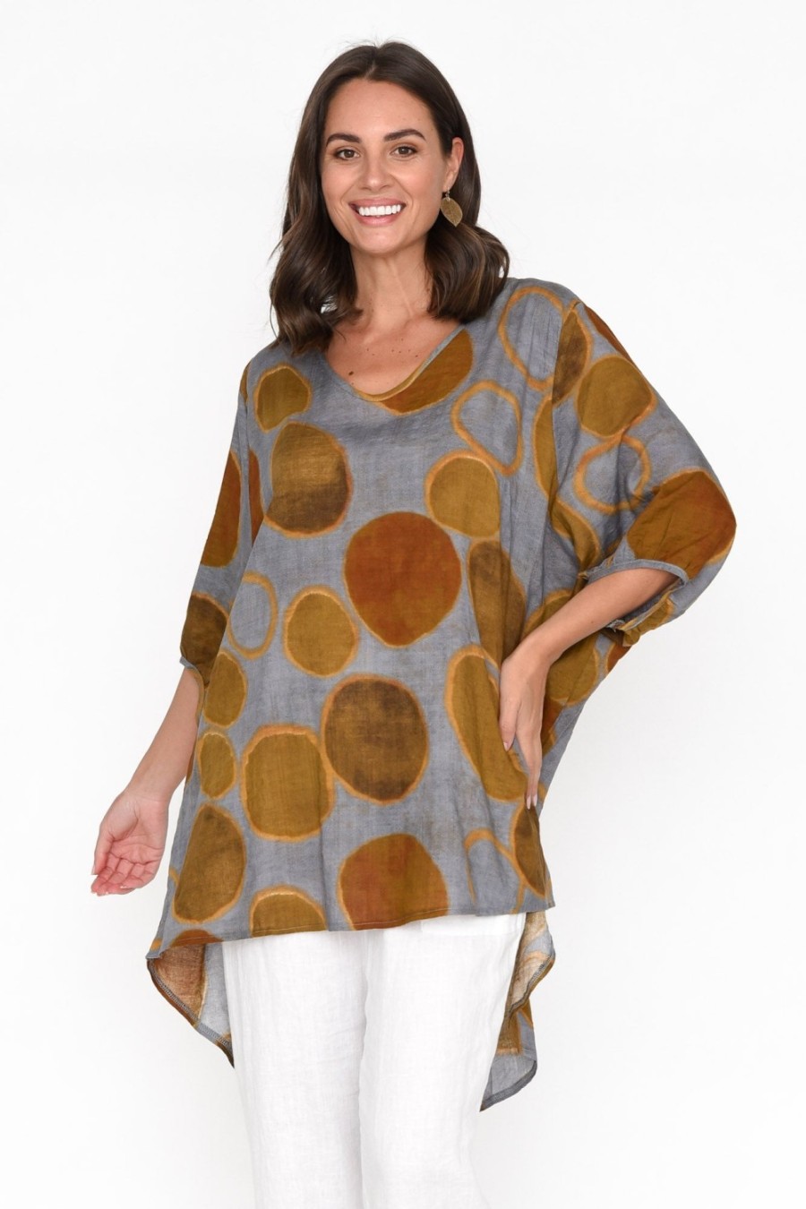 Clothing Cotton Village Cotton Tops | Abra Brown Spot Oversized Top