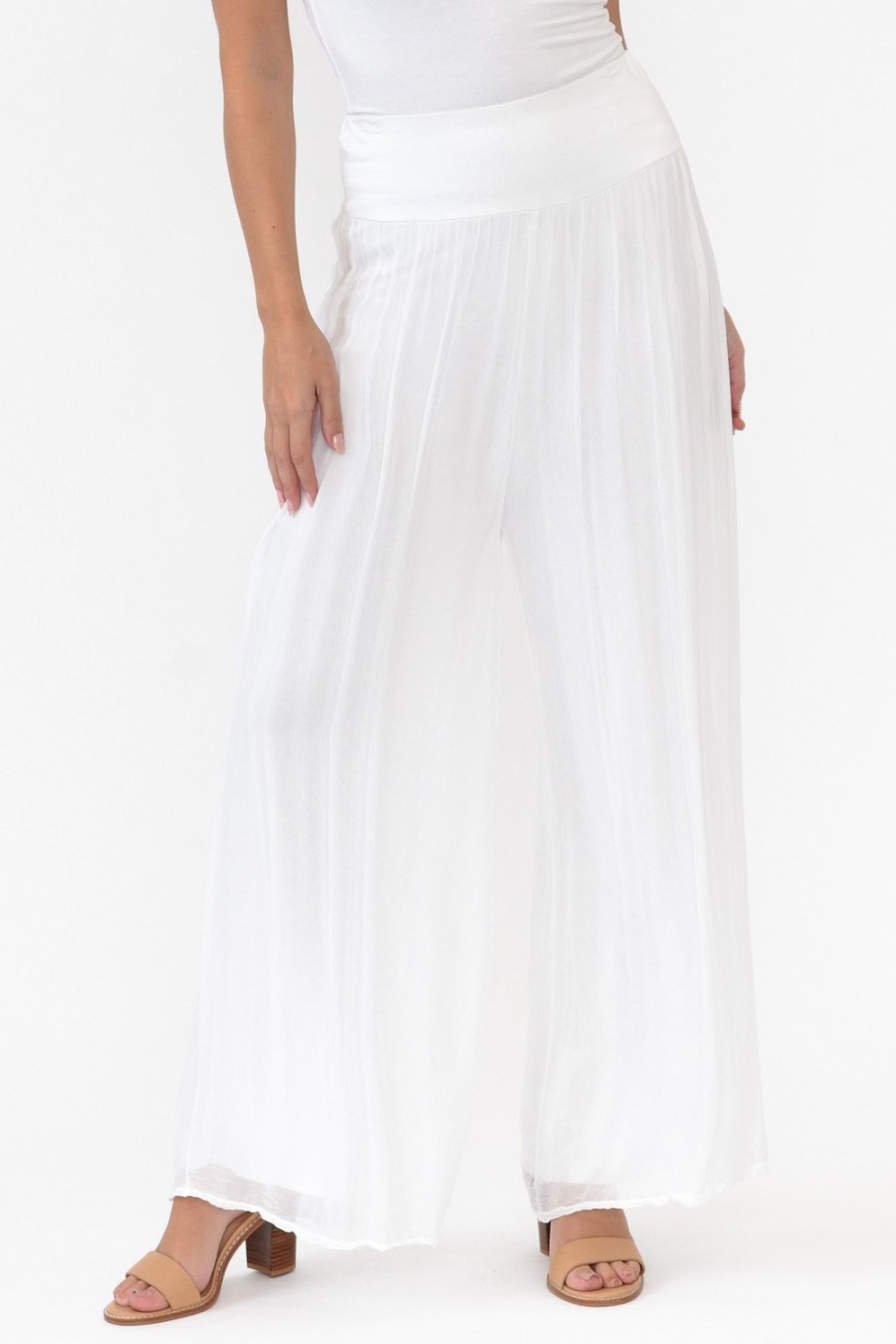 Clothing La Strada Pants | Laurier White Silk Wide Leg Pant