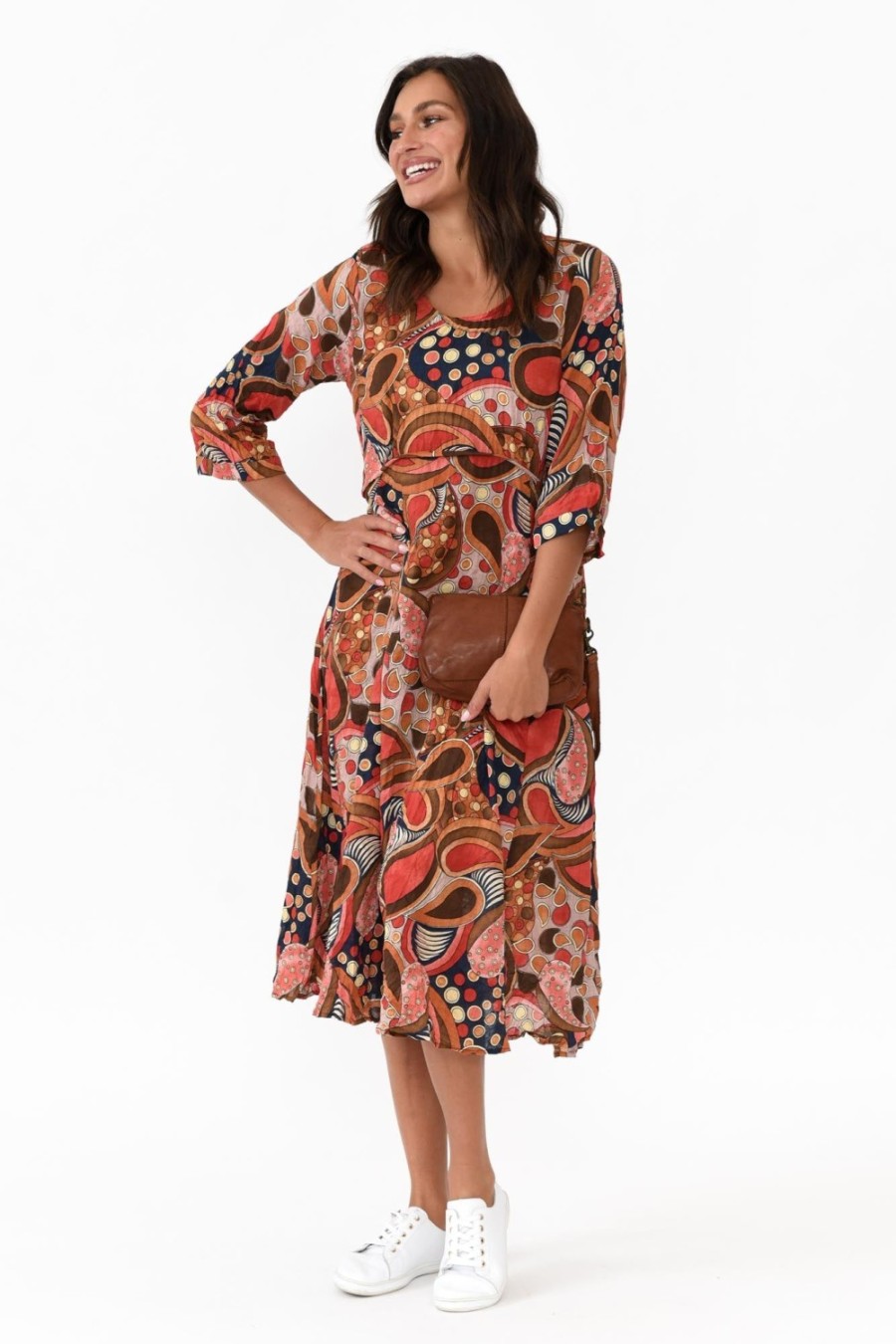 Clothing Willow Tree Cotton Dresses | Rutherford Rust Abstract Midi Dress