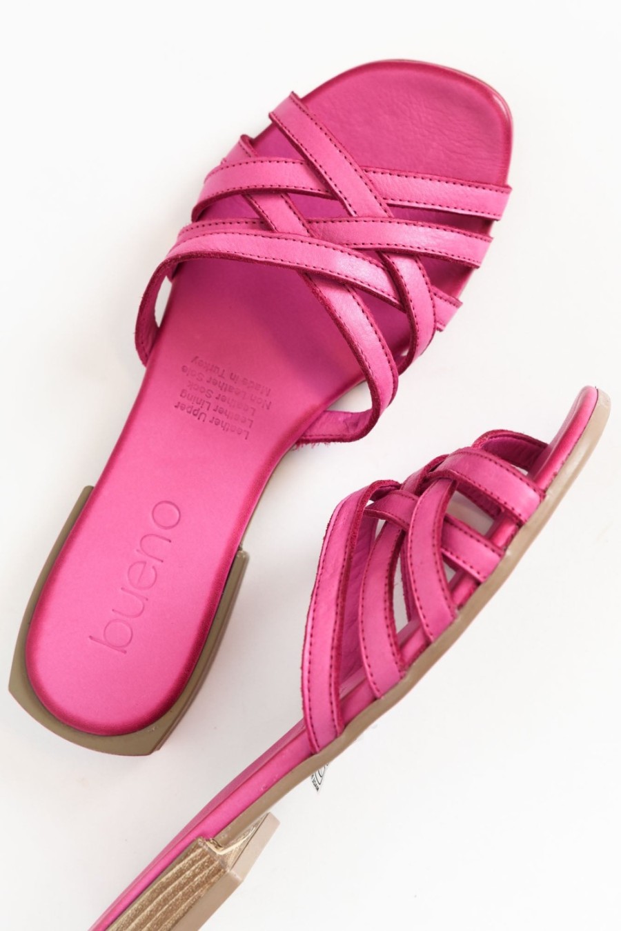 Shoes Bueno Slides | Avril Pink Leather Strappy Slide