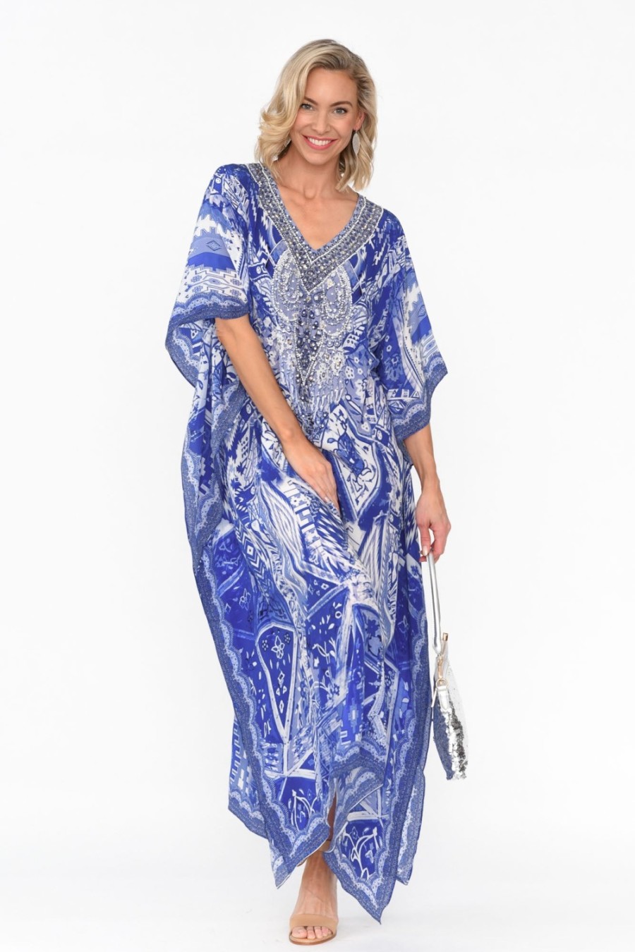 Clothing Fashion Spectrum Maxi Dresses | Tuscany Blue Silk Maxi Kaftan