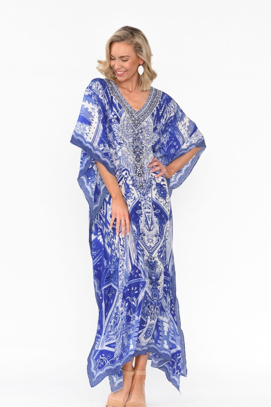 Clothing Fashion Spectrum Maxi Dresses | Tuscany Blue Silk Maxi Kaftan