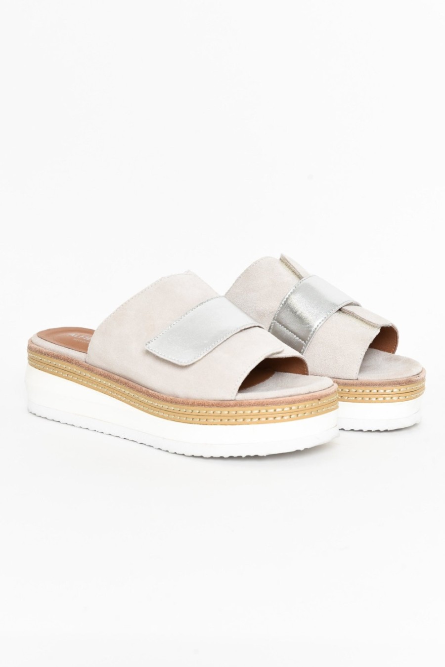 Shoes Alfie And Evie Slides | Inward Stone Suede Platform Slide