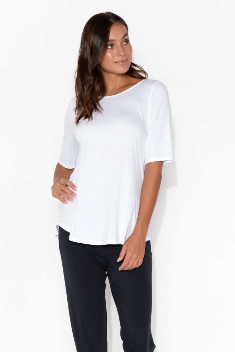 Clothing Tani Sleeved Tops | White Half Sleeve Micro Modal Top