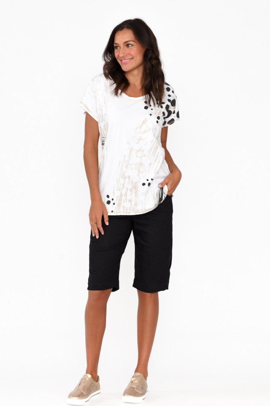 Clothing Cafe Latte Shorts | Asha Black Cotton Blend Drawstring Short