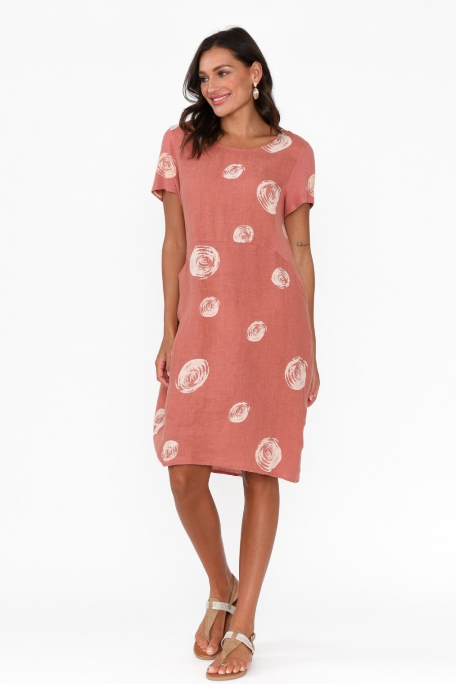 Clothing Cali and Co Linen Dresses | Sawyer Rust Spot Linen Pocket Dress