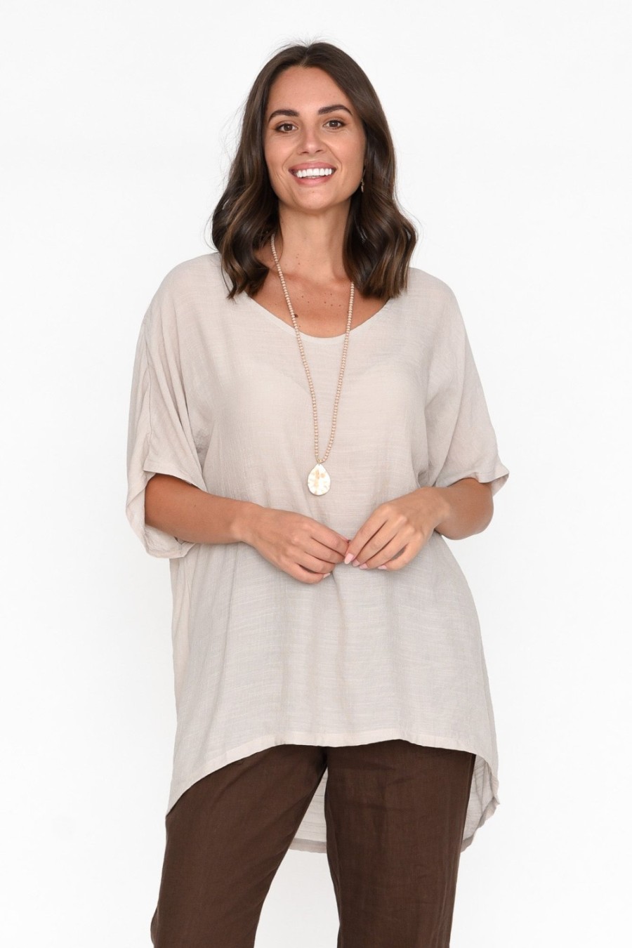 Clothing Cotton Village Cotton Tops | Elvira Natural Drape Top