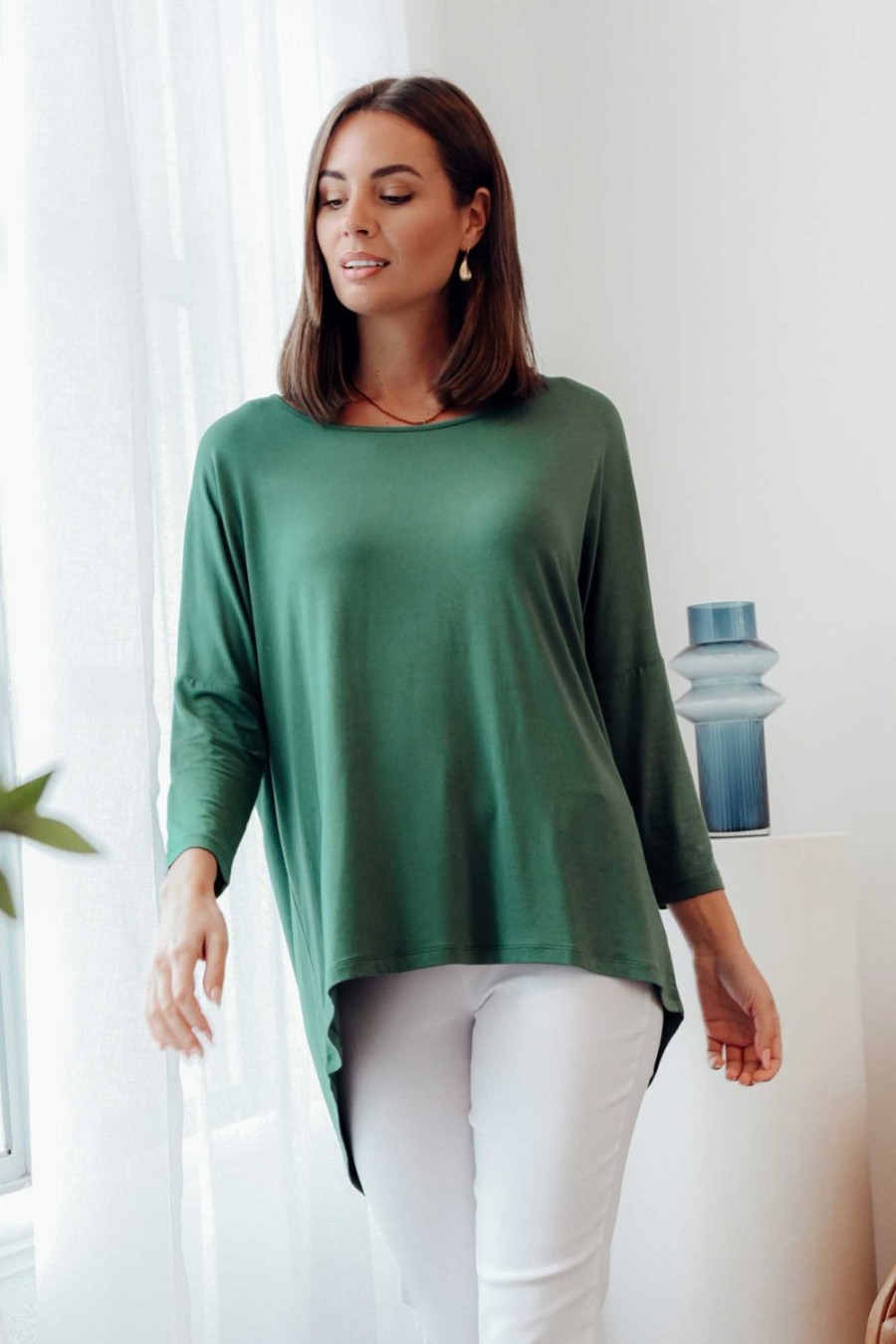 Clothing Betty Basics Sleeved Tops | Emerald Milan 3/4 Sleeve Top