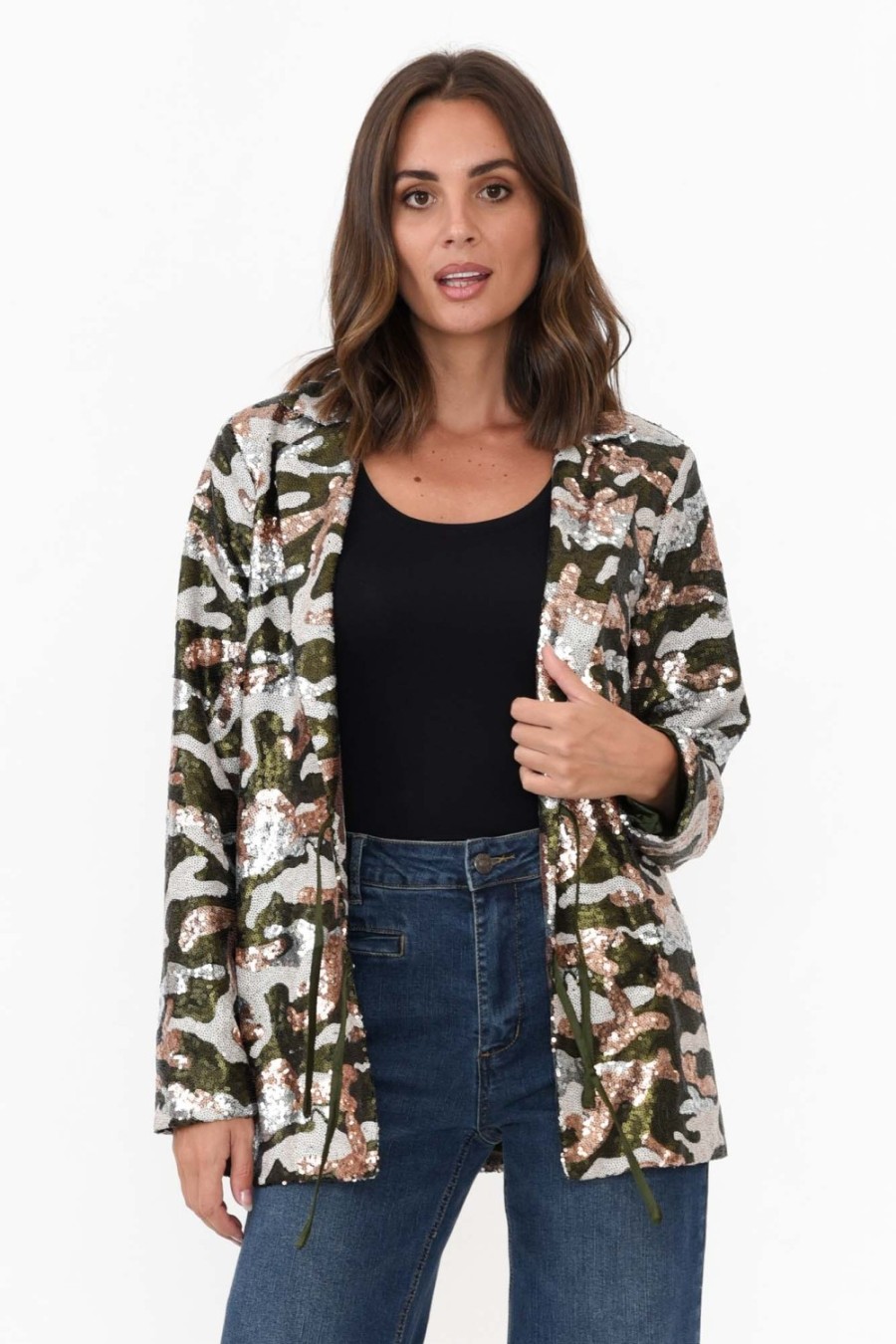 Clothing Brave u0026 True Jackets | Etienne Khaki Marble Sequin Blazer