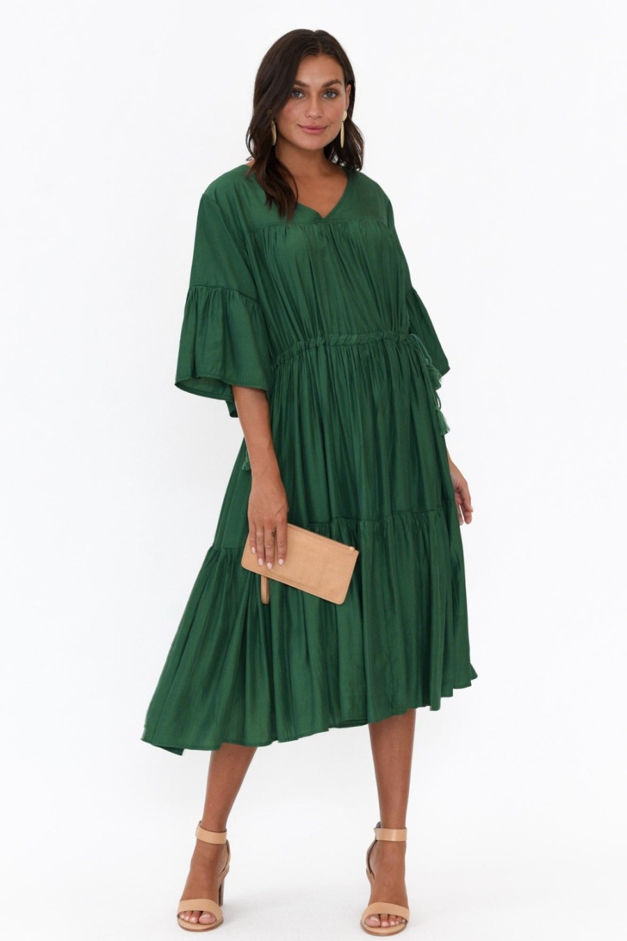 Clothing Worthier Cotton Dresses | Hope Green Tiered Midi Dress