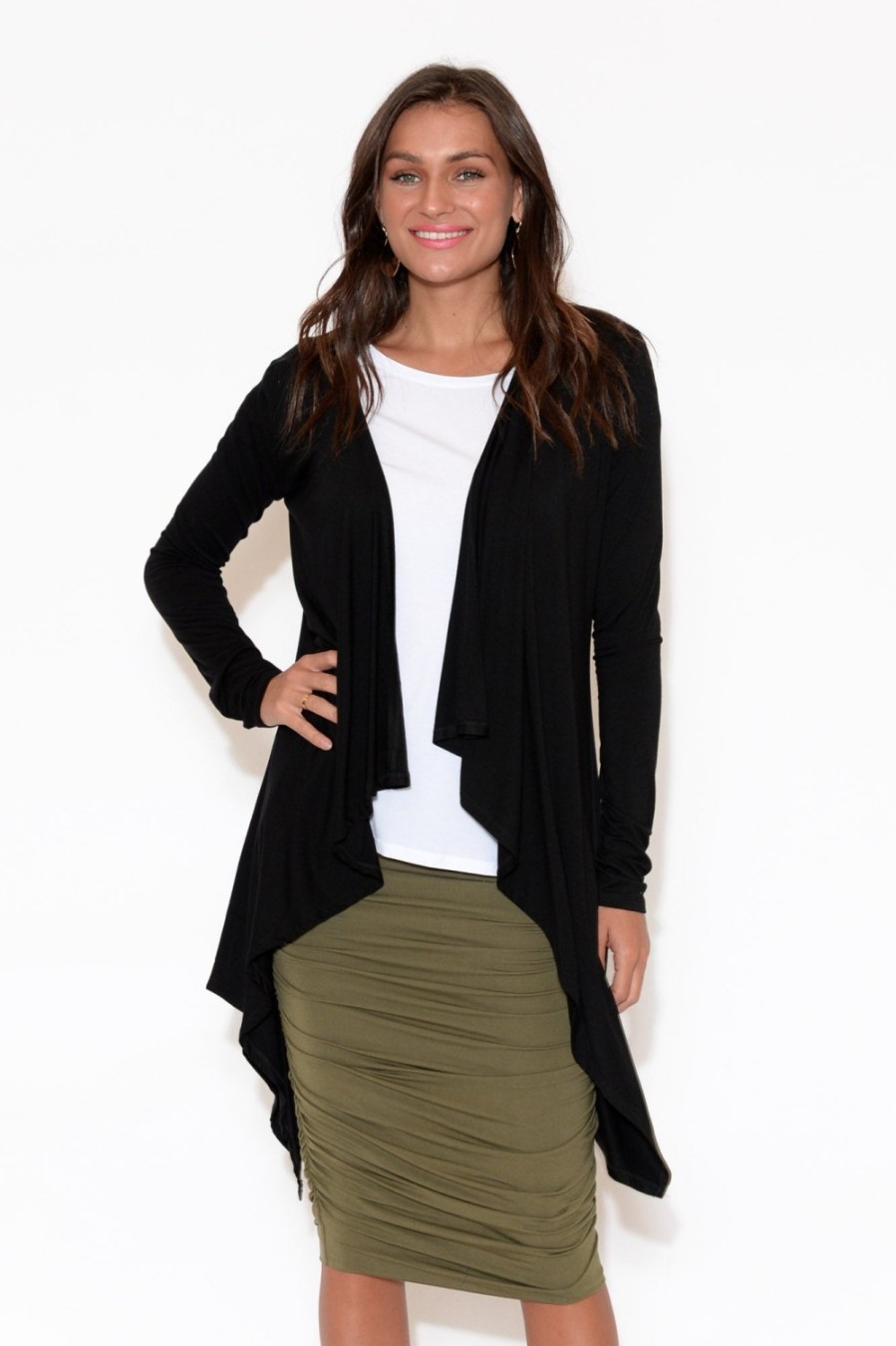 Clothing Bamboo Body Cardigans | Black Bamboo Waterfall Cardigan