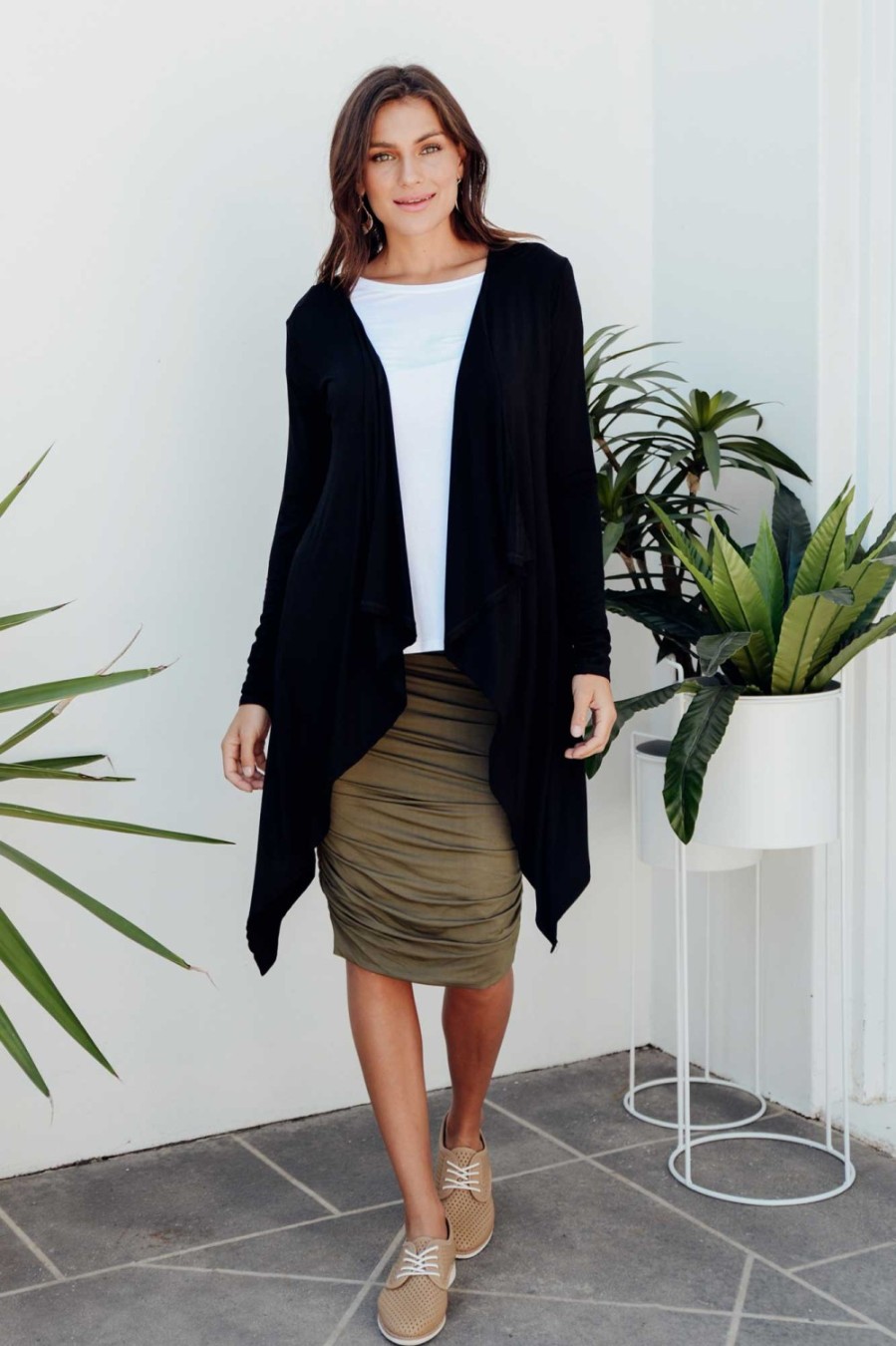 Clothing Bamboo Body Cardigans | Black Bamboo Waterfall Cardigan