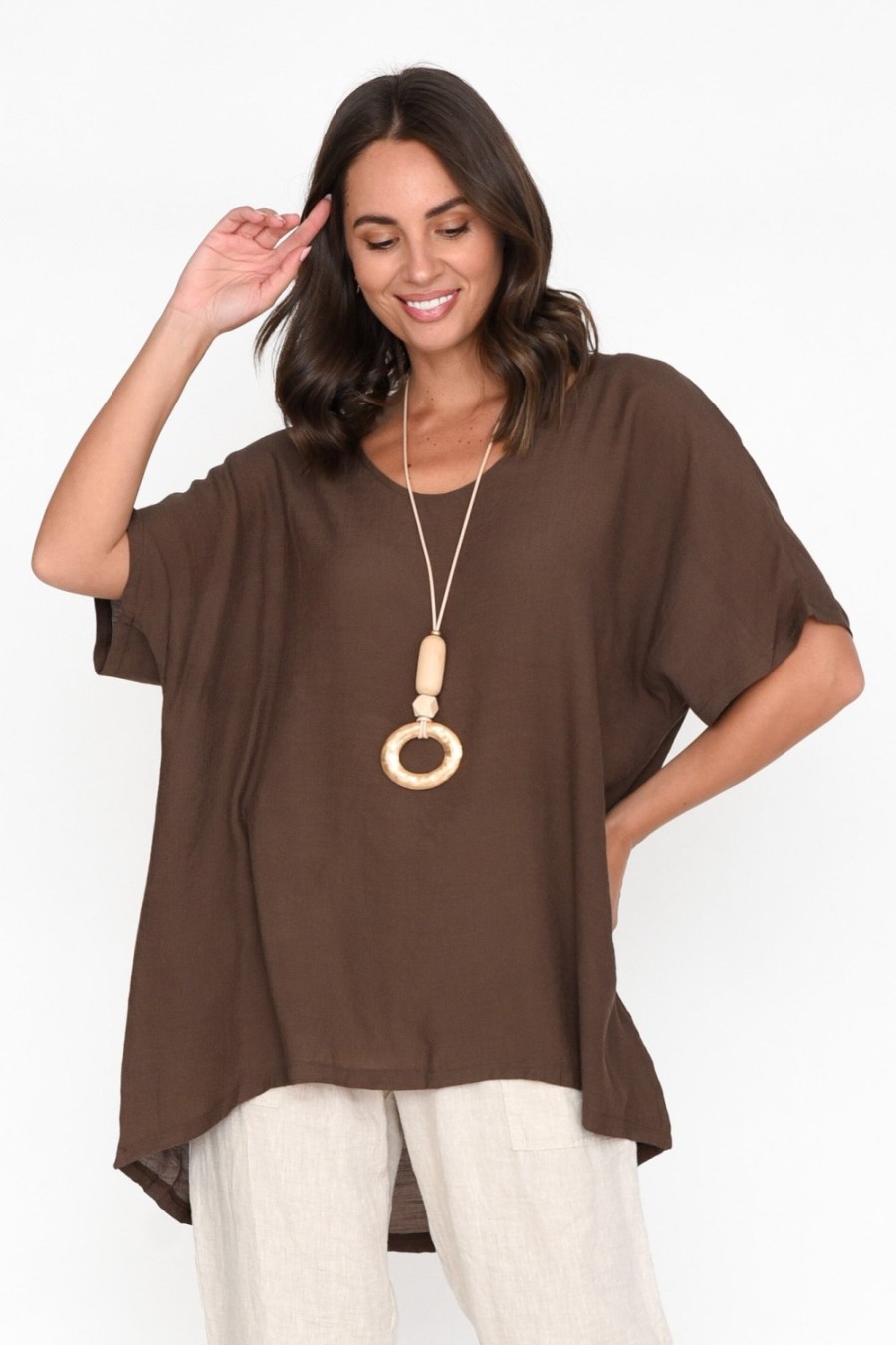 Clothing Cotton Village Cotton Tops | Elvira Chocolate Drape Top