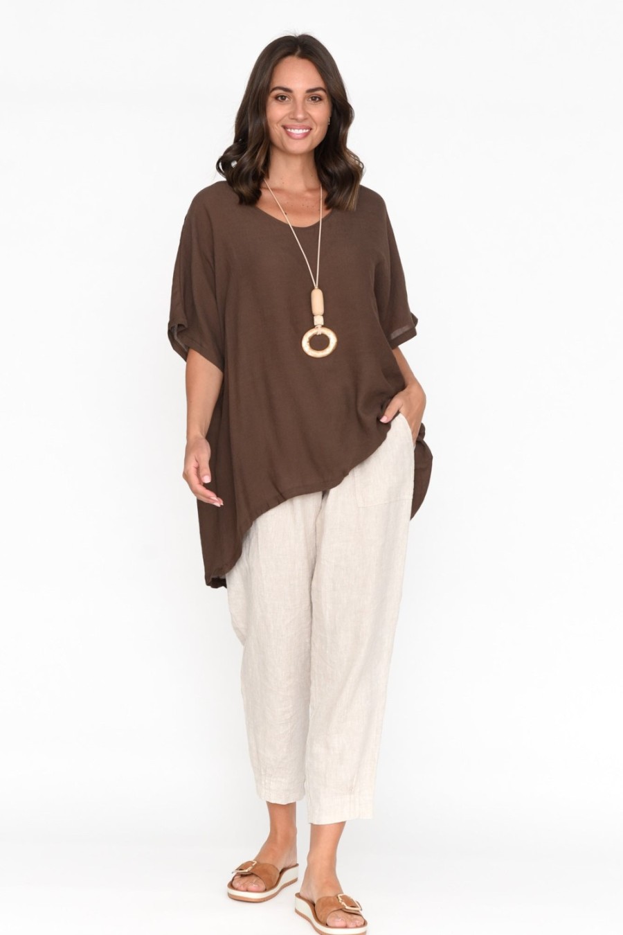 Clothing Cotton Village Cotton Tops | Elvira Chocolate Drape Top