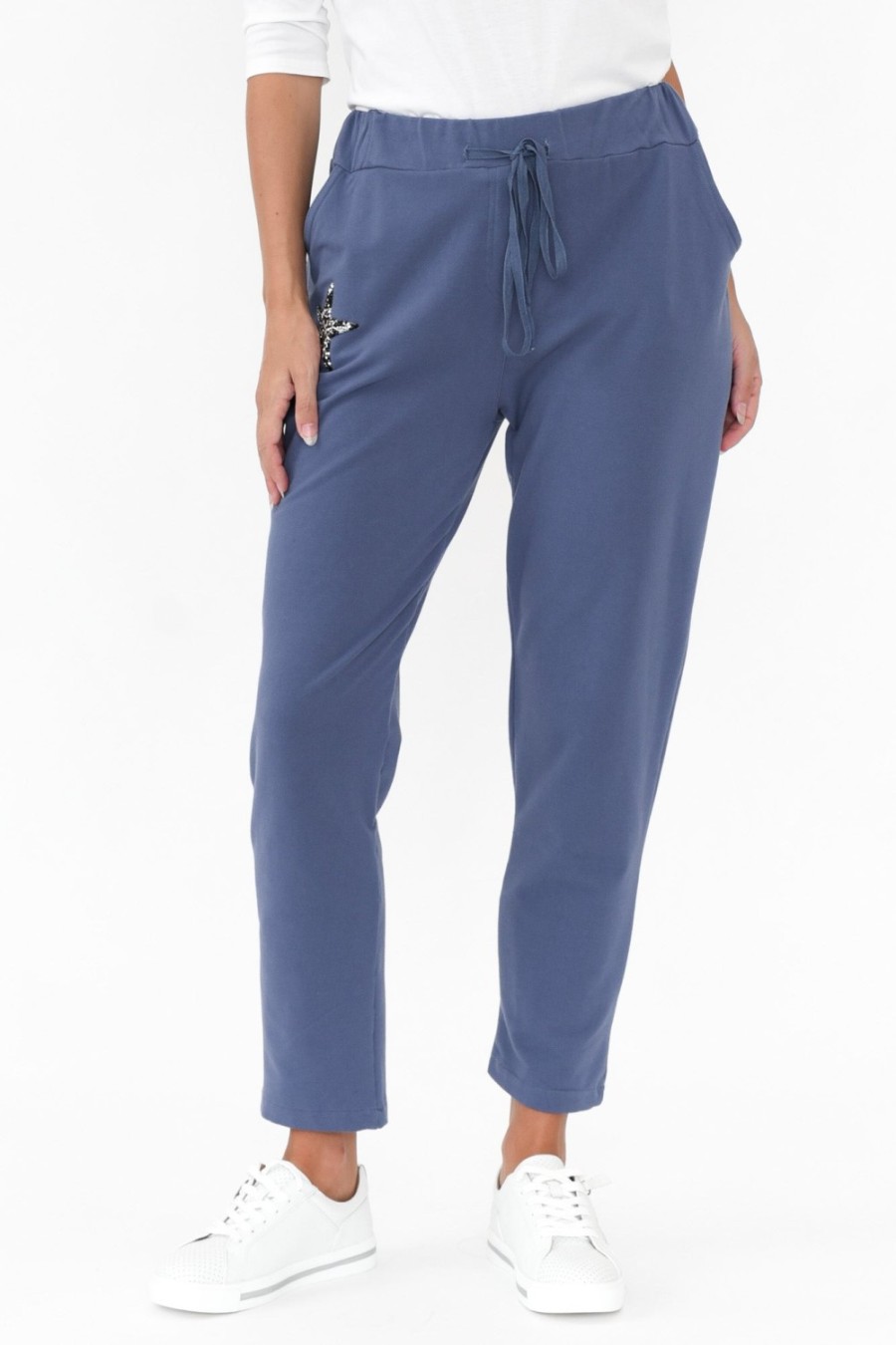 Clothing Cali and Co Pants | Darius Blue Star Cotton Stretch Pant