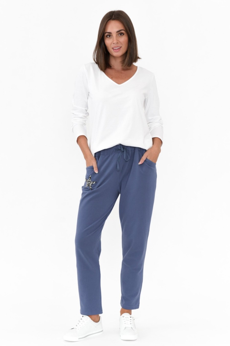 Clothing Cali and Co Pants | Darius Blue Star Cotton Stretch Pant