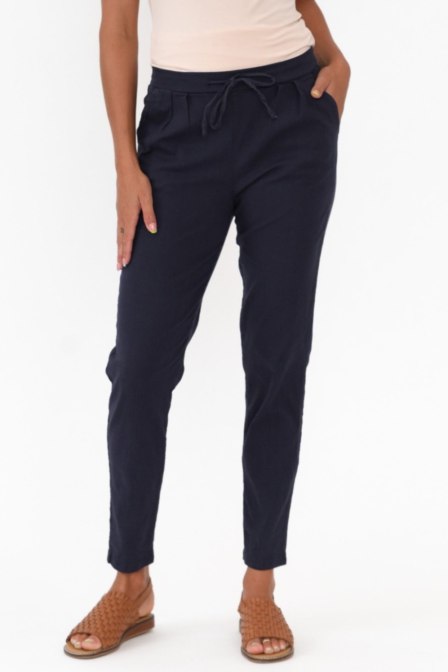 Clothing Willow Tree Pants | Montgomery Navy Linen Blend Stretch Pant