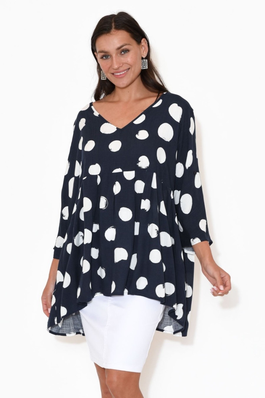 Clothing Label of Love Tunic Tops | Nia Navy Spot Tiered Top