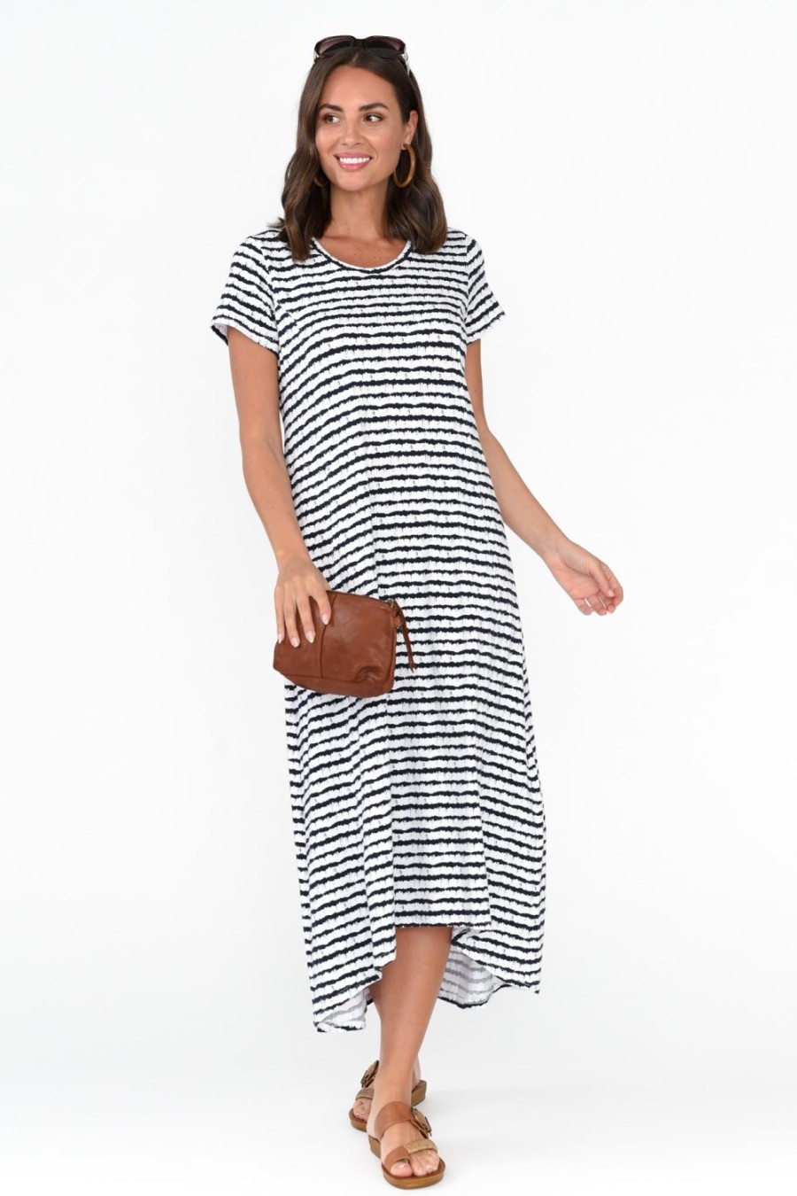 Clothing One Ten Willow Cotton Dresses | Patrick Navy Stripe Cotton Pocket Dress